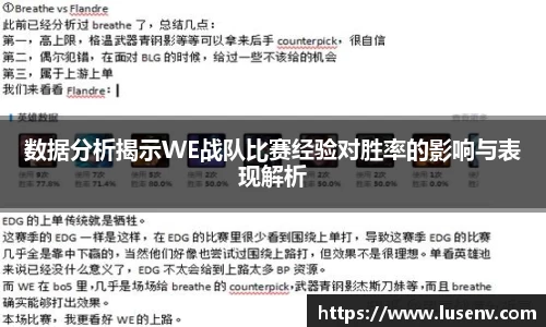 数据分析揭示WE战队比赛经验对胜率的影响与表现解析