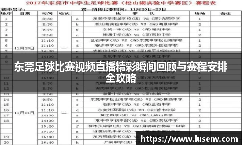 东莞足球比赛视频直播精彩瞬间回顾与赛程安排全攻略