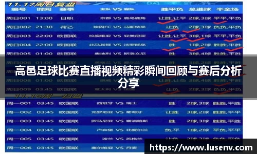 高邑足球比赛直播视频精彩瞬间回顾与赛后分析分享