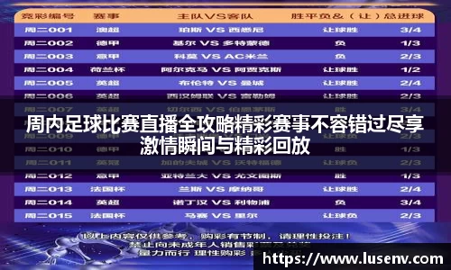 周内足球比赛直播全攻略精彩赛事不容错过尽享激情瞬间与精彩回放