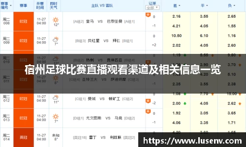 宿州足球比赛直播观看渠道及相关信息一览
