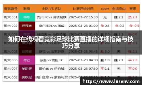 如何在线观看竞彩足球比赛直播的详细指南与技巧分享
